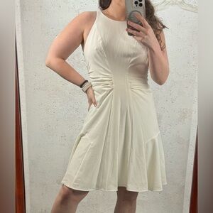 Halston Heritage Sleeveless Ruched Crepe Chalk White Mini Dress New With Tags 12